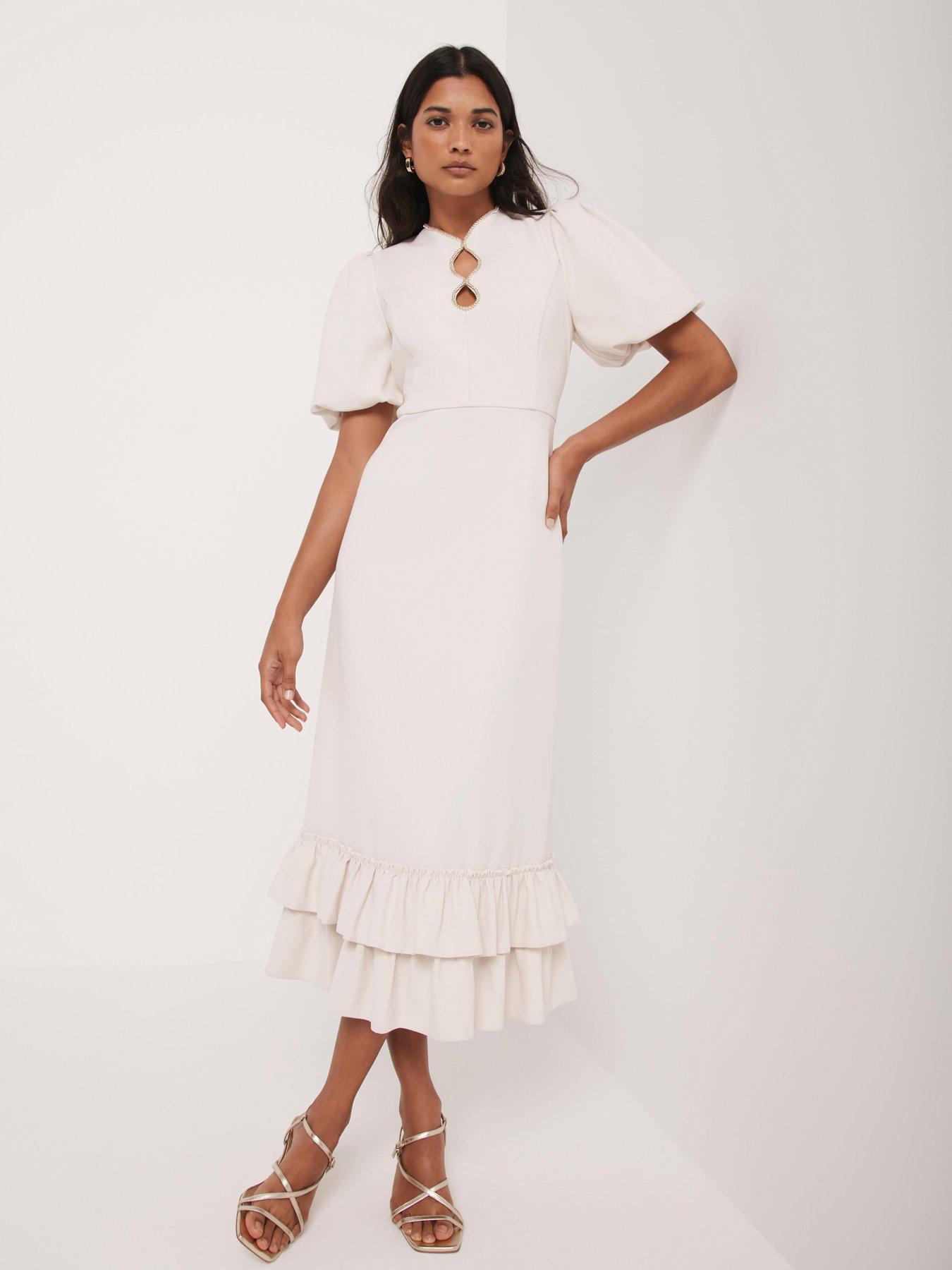 front image of mint-velvet-diamante-trim-midi-dress-cream