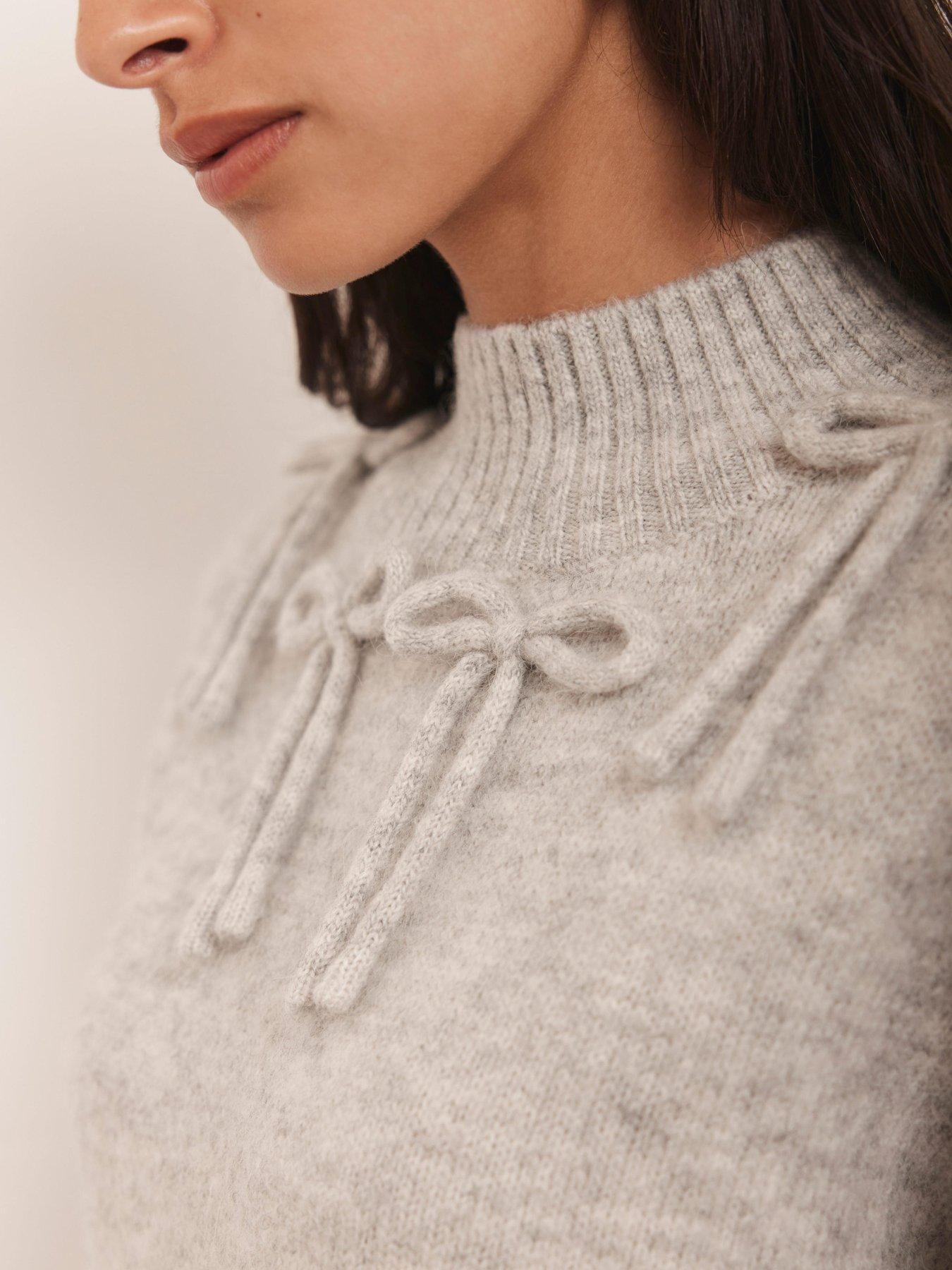  image of mint-velvet-bow-cosy-knit-dress-grey