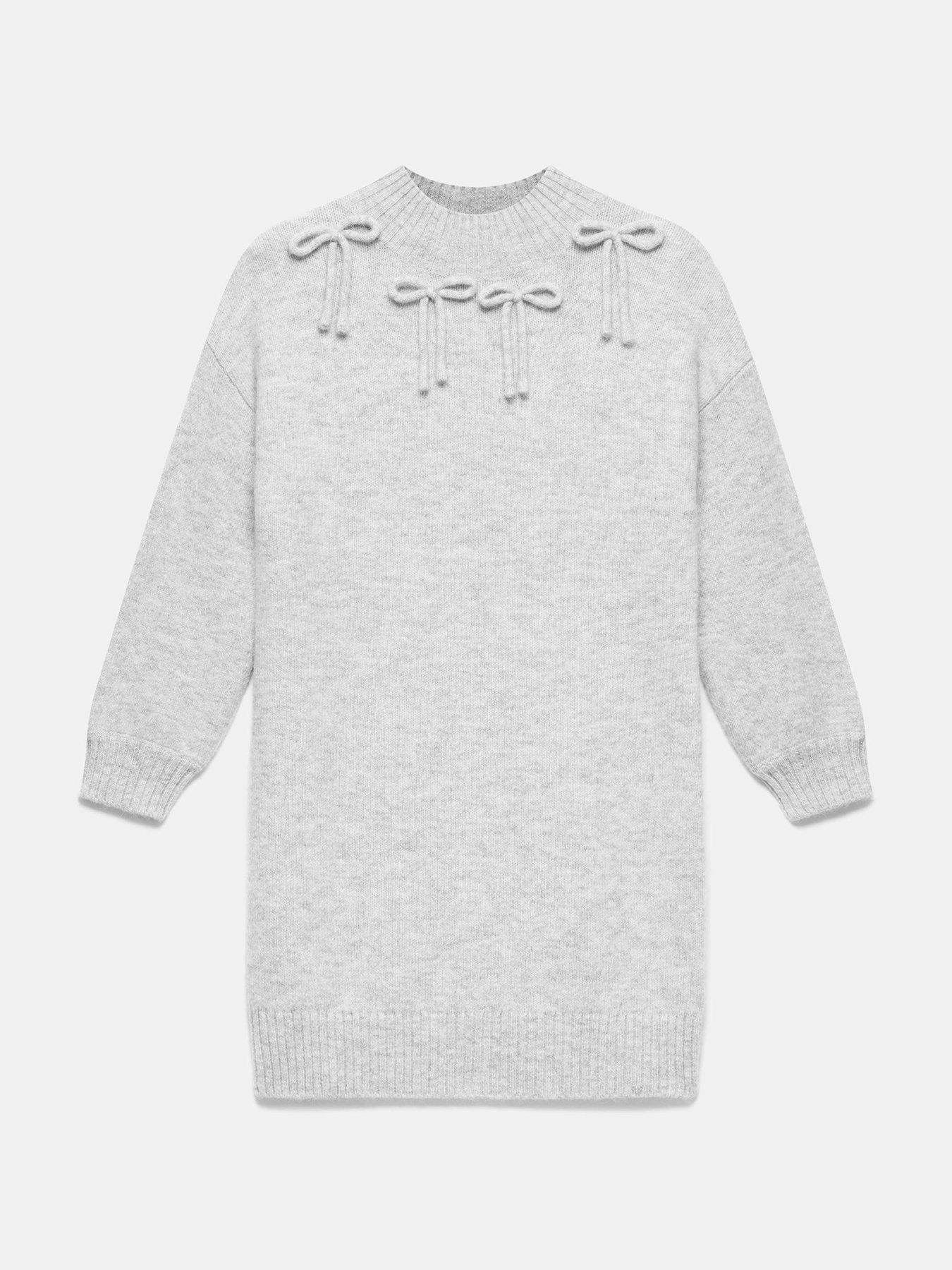  image of mint-velvet-bow-cosy-knit-dress-grey