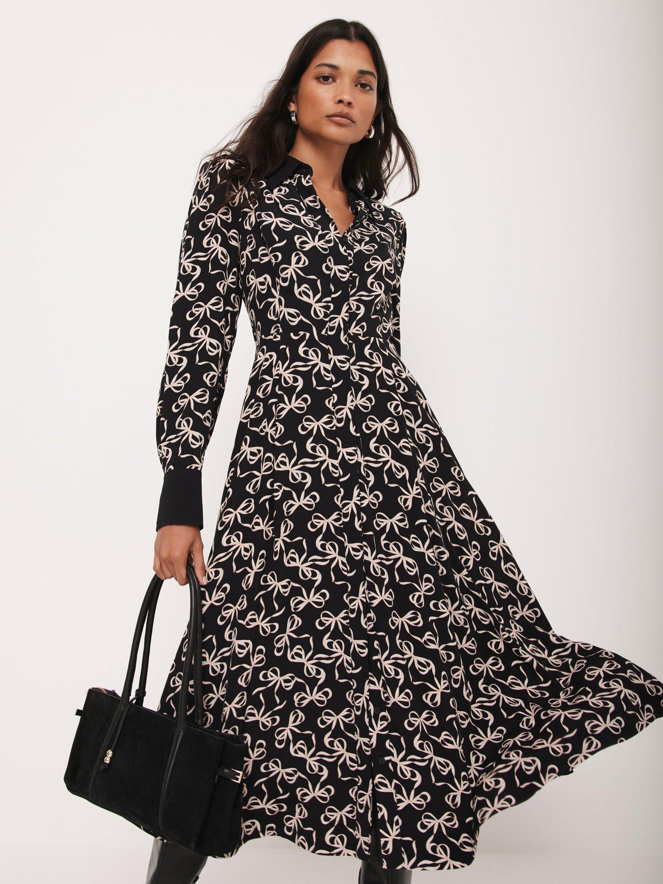 Image 2 of 6 of Mint Velvet Bow Print Shirt Dress - Black