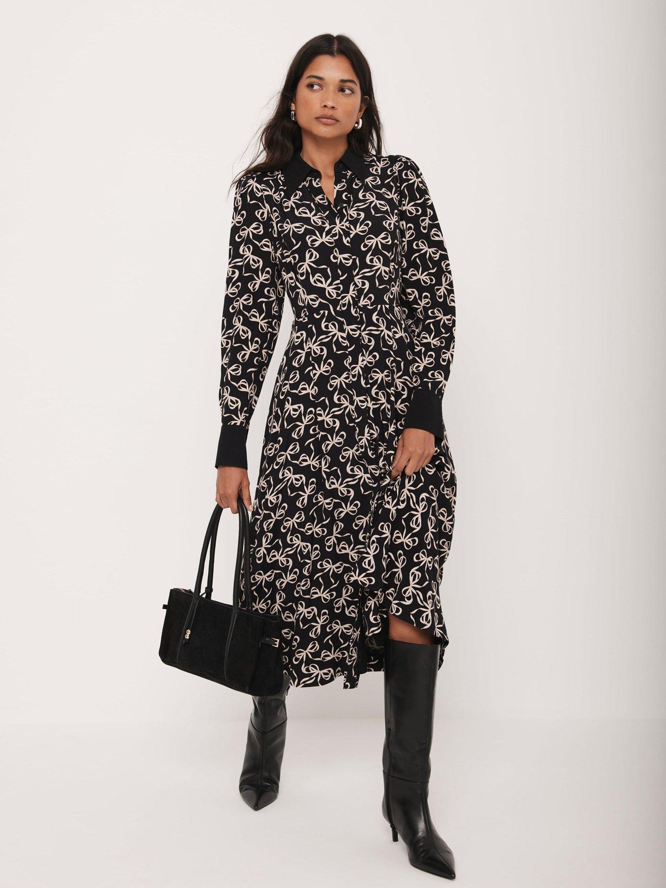 Image 4 of 6 of Mint Velvet Bow Print Shirt Dress - Black