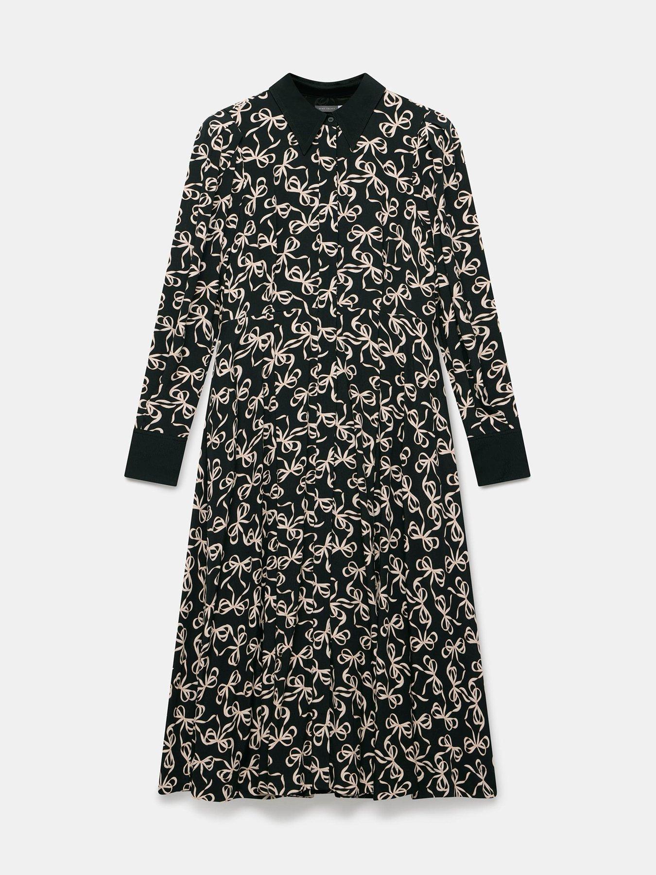 Image 5 of 6 of Mint Velvet Bow Print Shirt Dress - Black