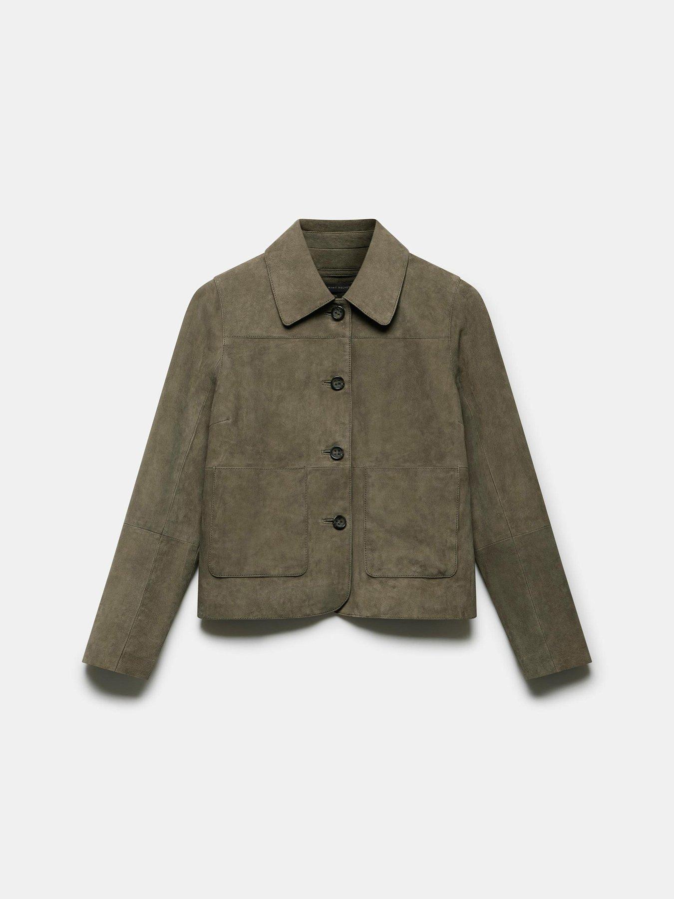  image of mint-velvet-khaki-suede-pocket-jacket-green