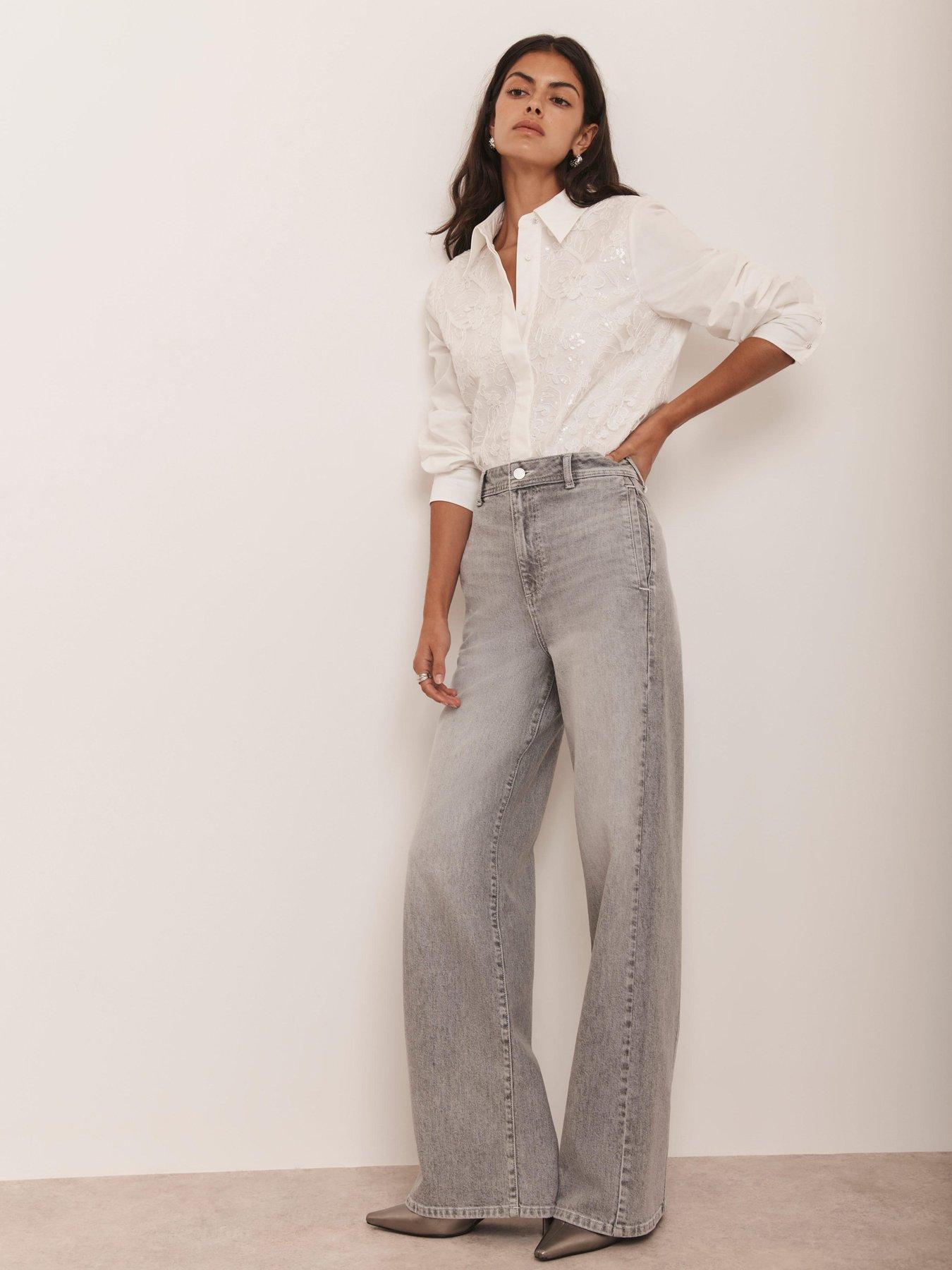 Image 2 of 6 of Mint Velvet Washed Clean Wide Jean - Grey