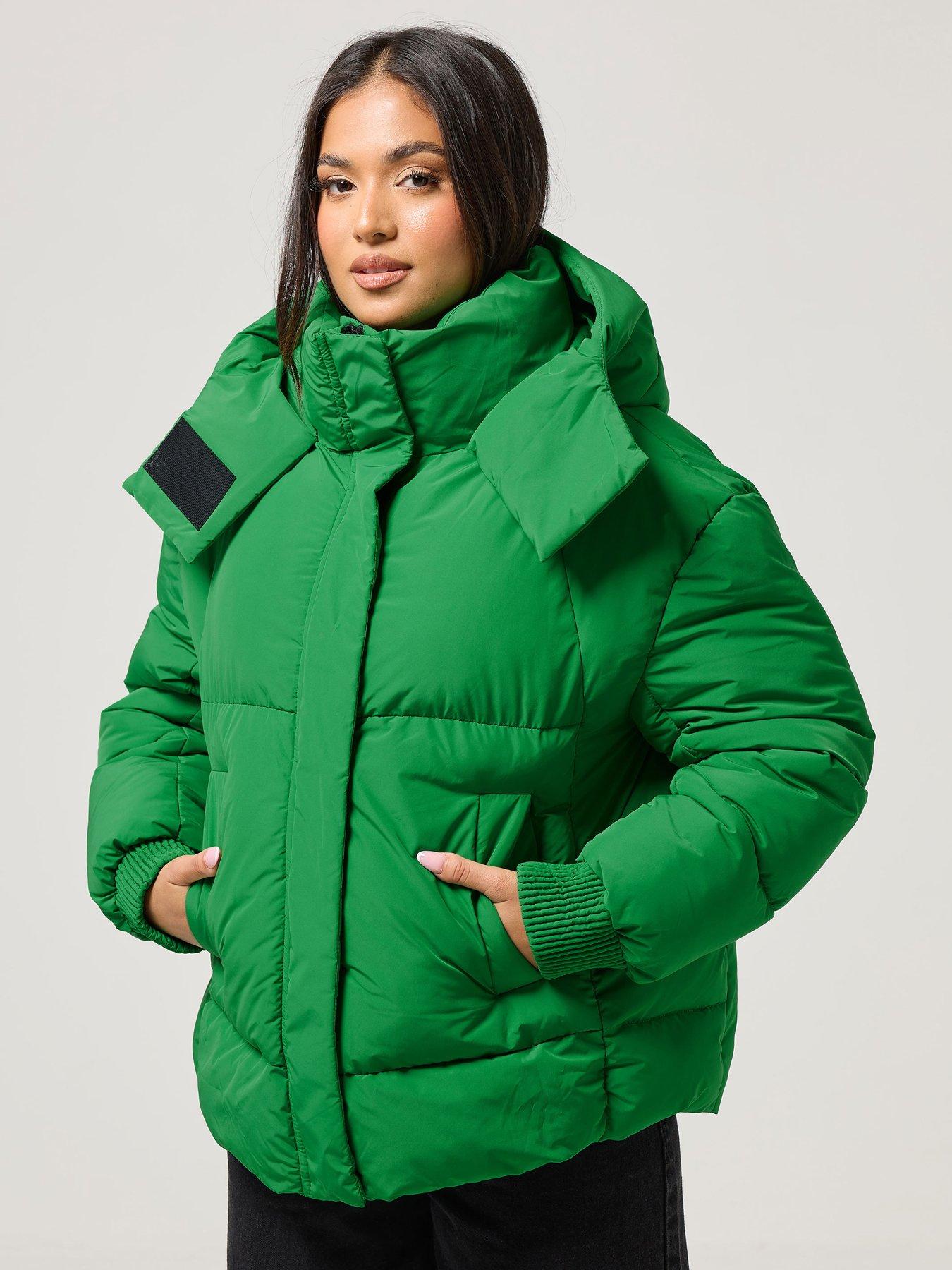 Image 1 of 4 of PixieGirl Petite Short Padded Hooded Jacket - Green