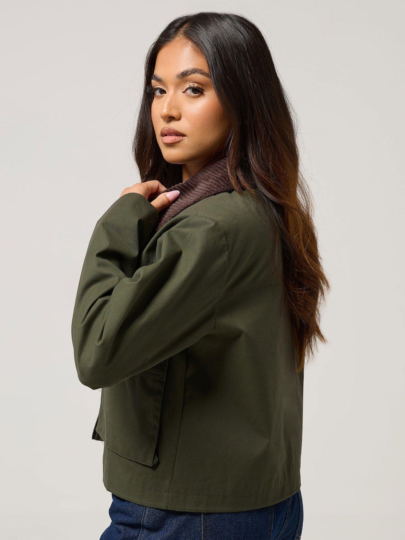 Image 2 of 4 of PixieGirl Petite Contrast Cord Collar Barn Jacket - Green