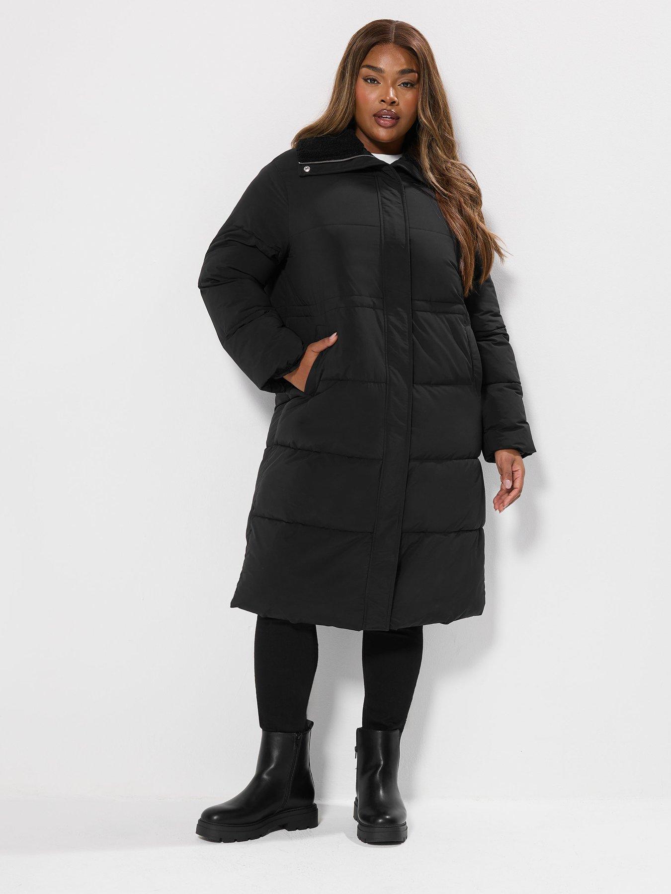 Image 3 of 4 of Yours Curve Funnel Neck Midi Coat - Black