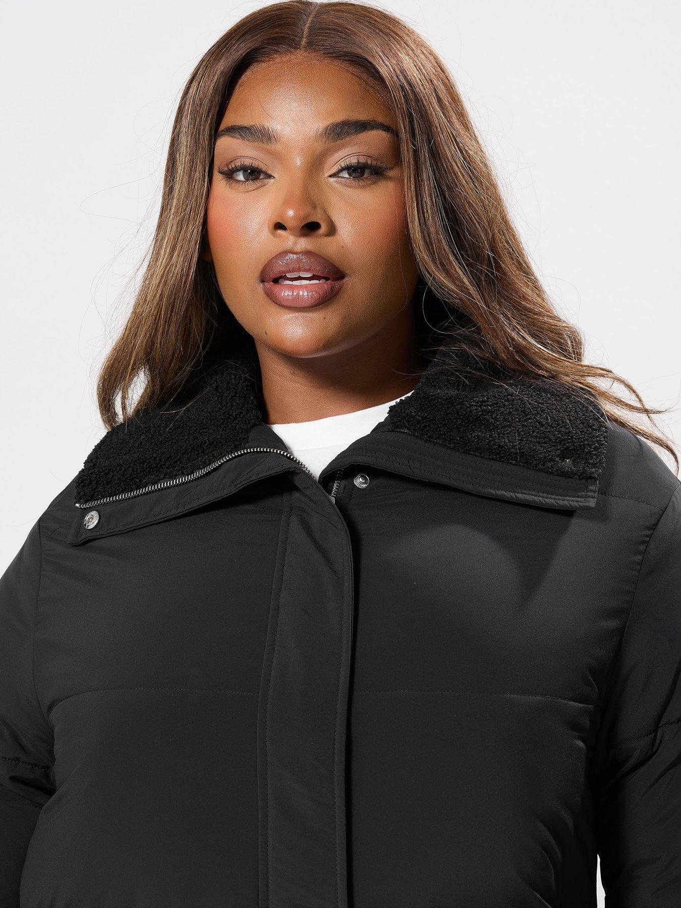 Image 4 of 4 of Yours Curve Funnel Neck Midi Coat - Black