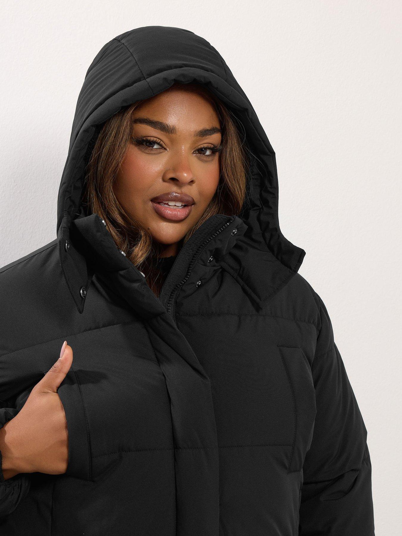Image 4 of 4 of Yours Curve Midaxi Padded Coat - Black
