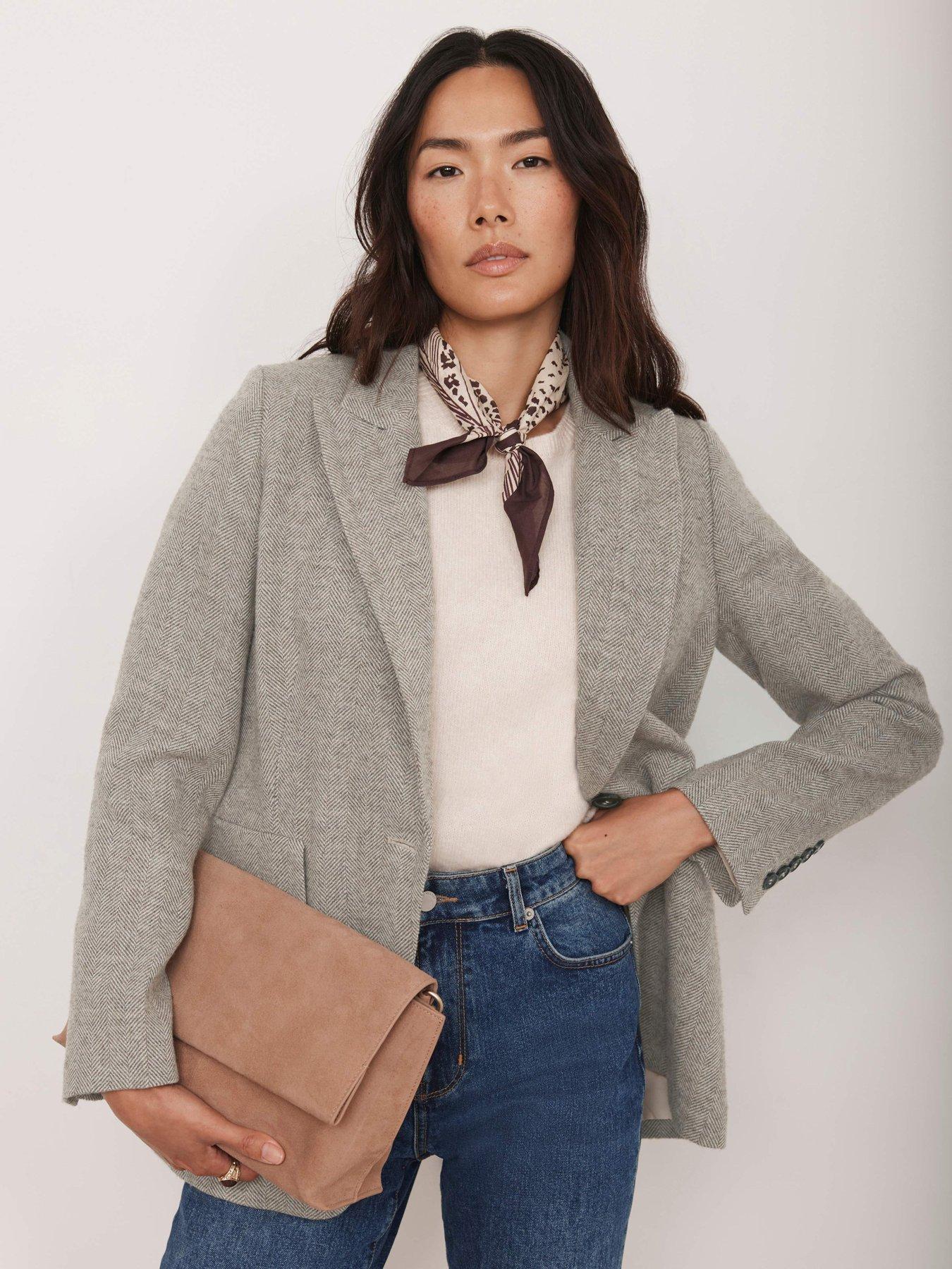 Mint Velvet Neutral Herringbone Blazer - Beige