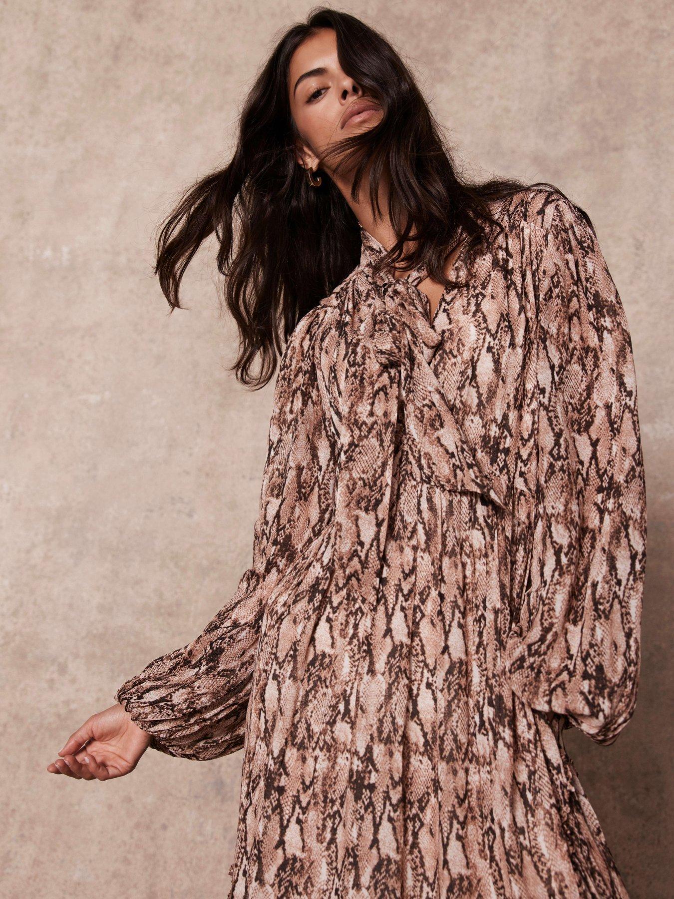  image of mint-velvet-snake-print-dress-brown