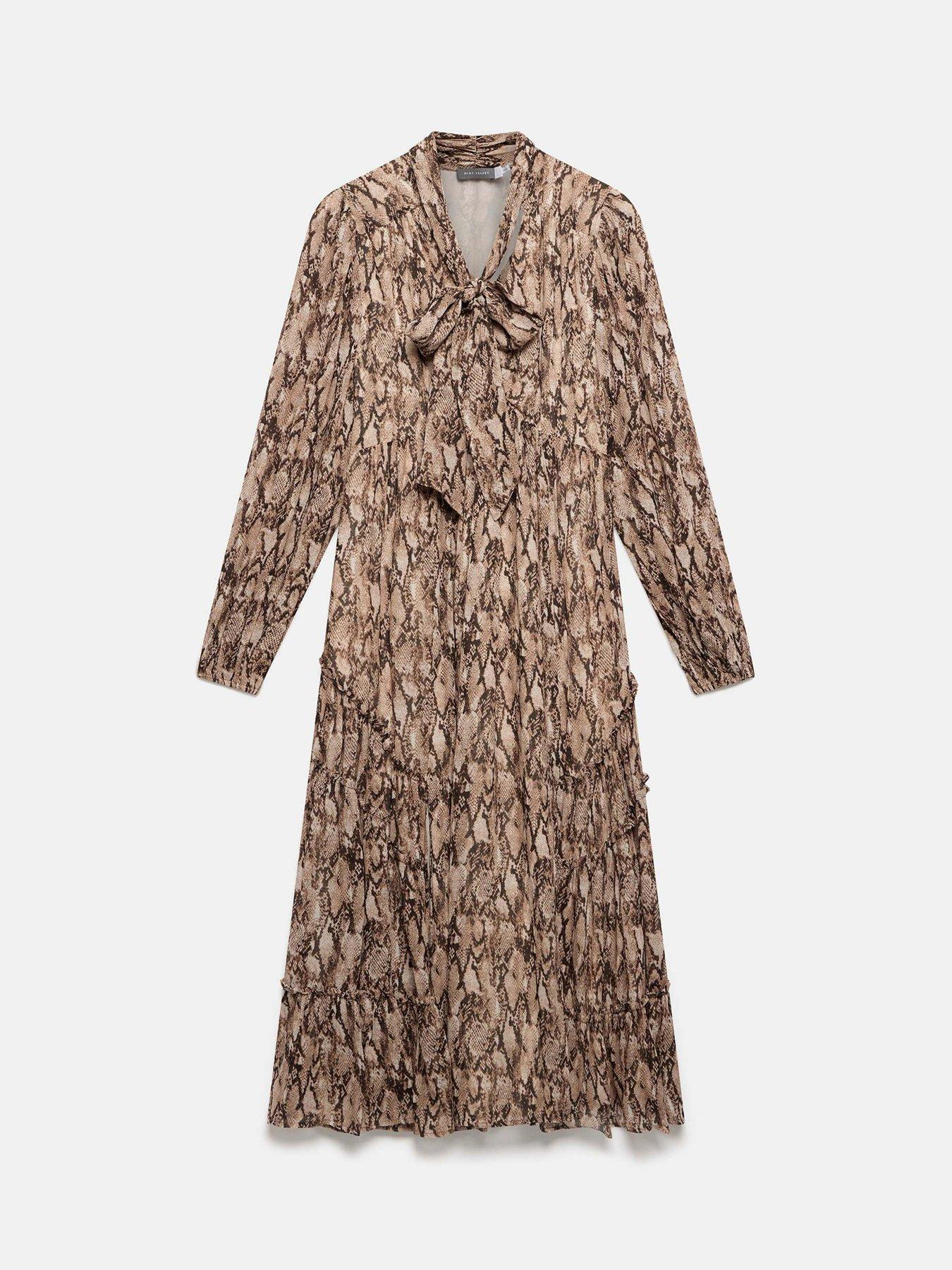  image of mint-velvet-snake-print-dress-brown