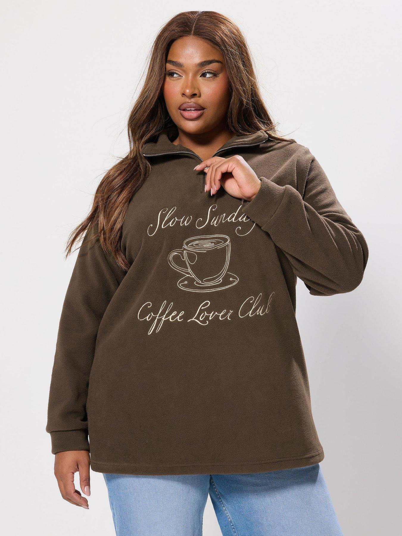 Yours Curve Half Zip Fleece - Brown