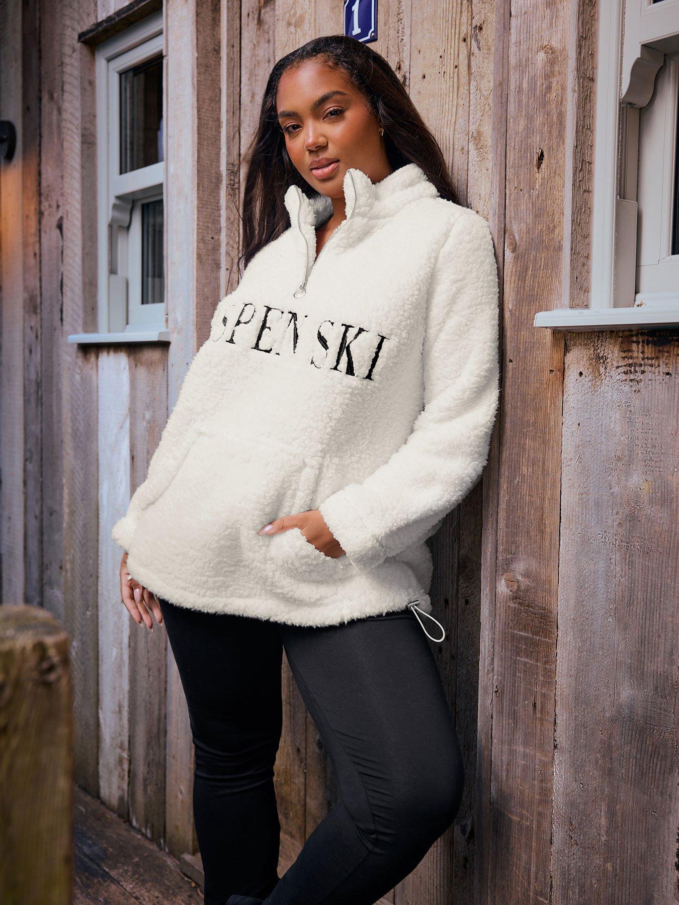 Yours Curve Half Zip Embroidered Sherpa Borg Fleece - Natural