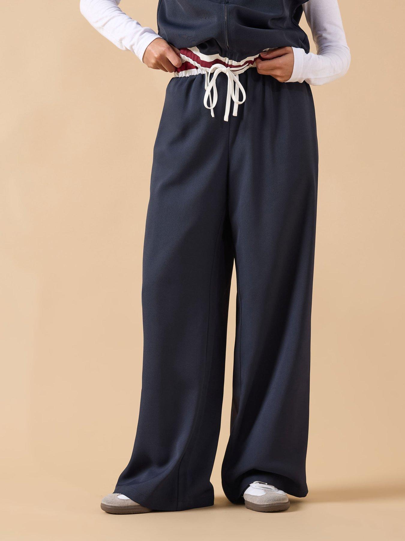 PixieGirl Petite Contrast Waist Pull On Trouser - Blue