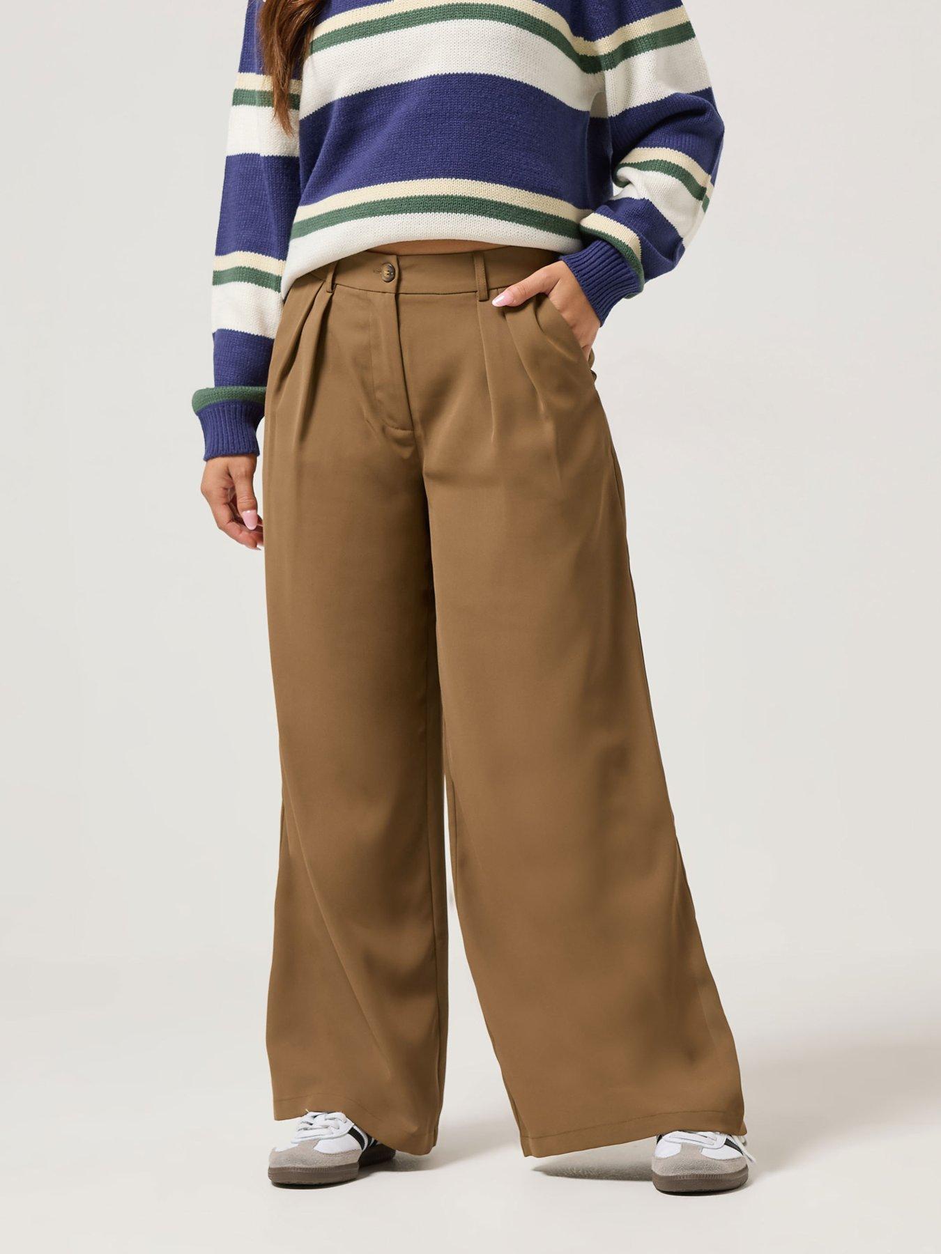 PixieGirl Petite Pleat Front Wide Leg Dad Trouser
