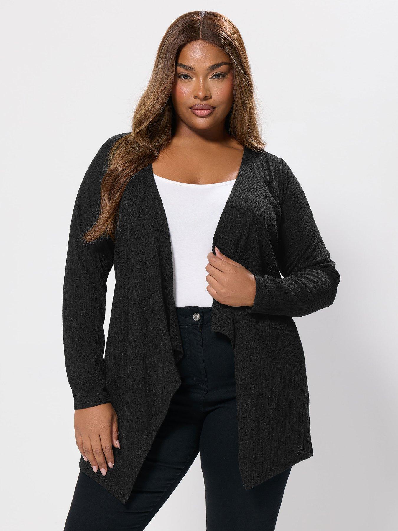 undefined Curve Waterfall Cardigan - Black