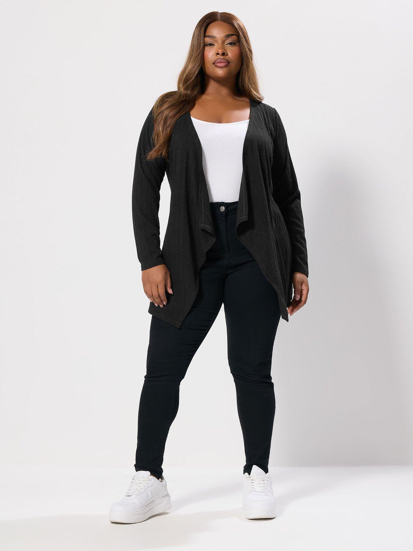 Image 3 of 4 of Yours Curve Waterfall Cardigan - Black