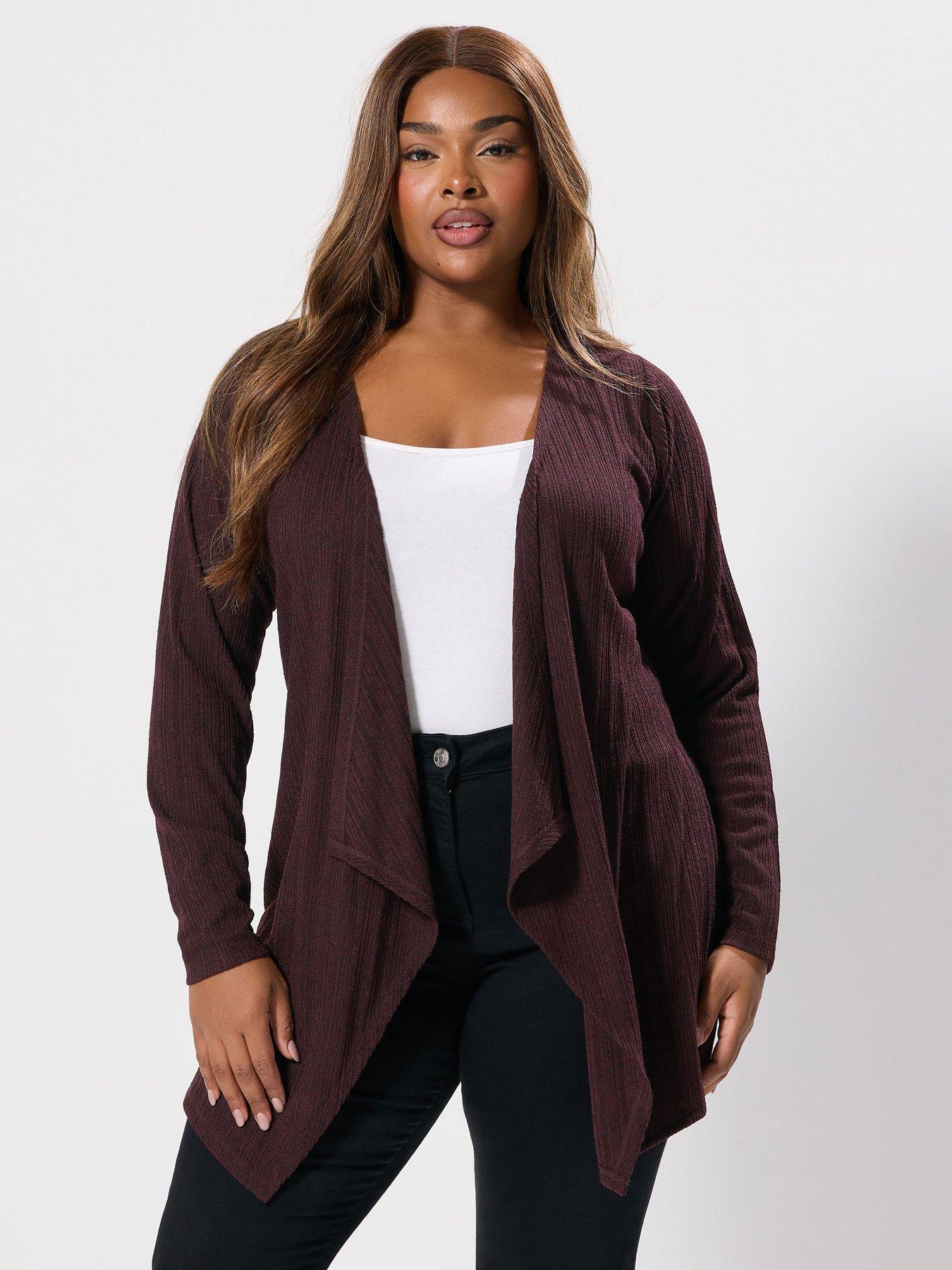 Image 1 of 4 of Yours Curve Waterfall Cardigan - Purple