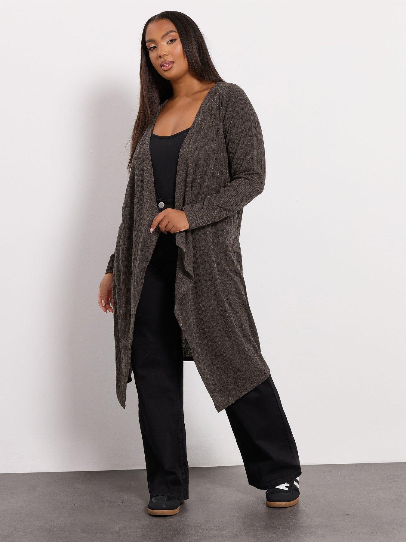 Image 1 of 4 of Yours Curve Waterfall Midaxi Cardigan - Brown