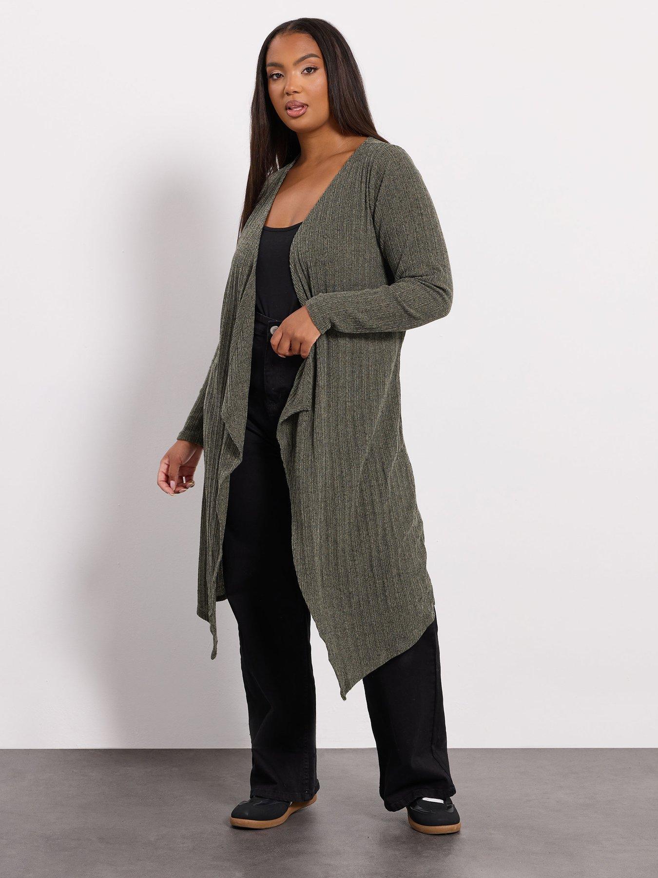 Image 3 of 4 of Yours Curve Waterfall Midaxi Cardigan - Green