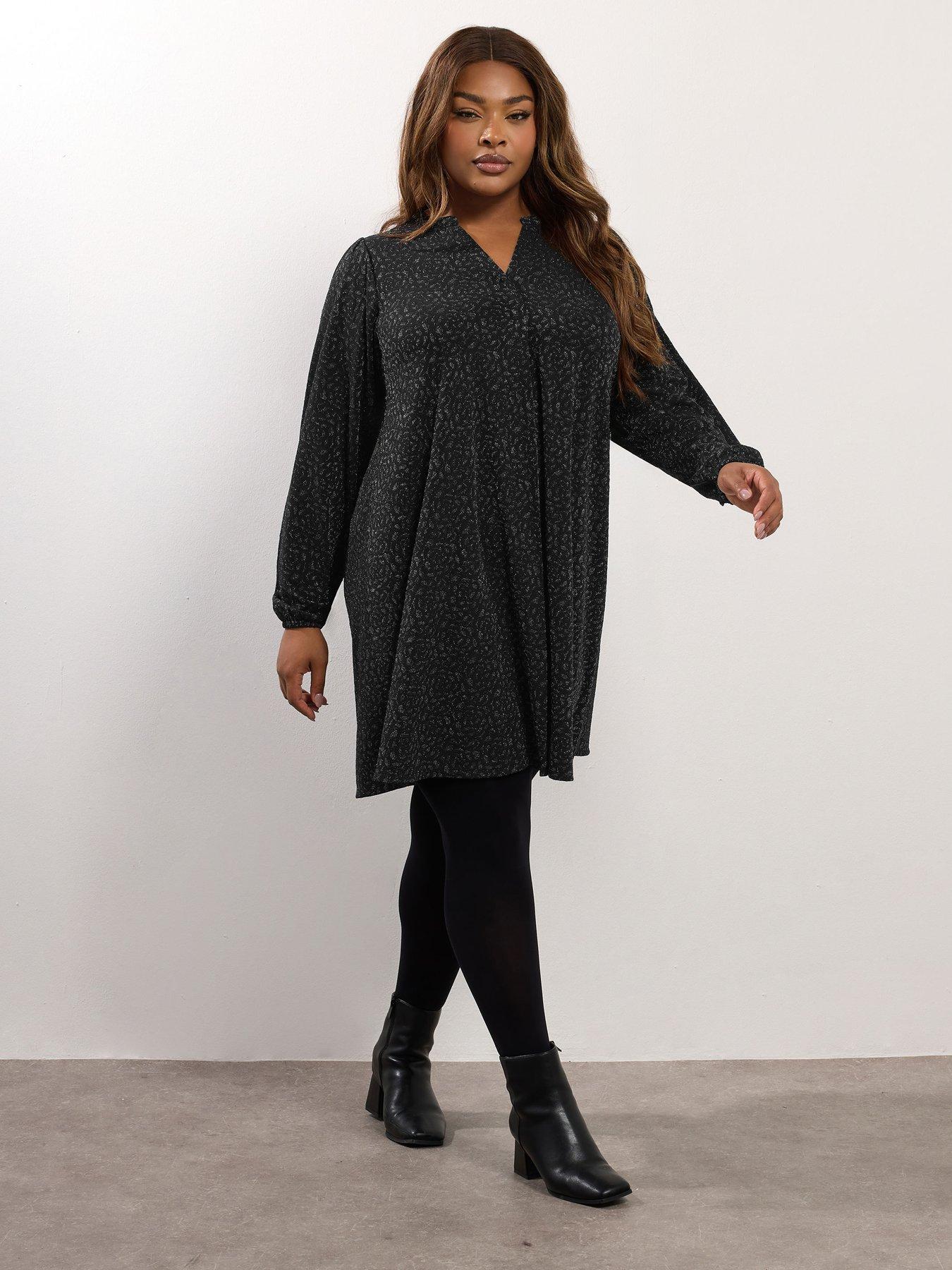 Yours Curve Pleat Front Jacquard Dress - Black