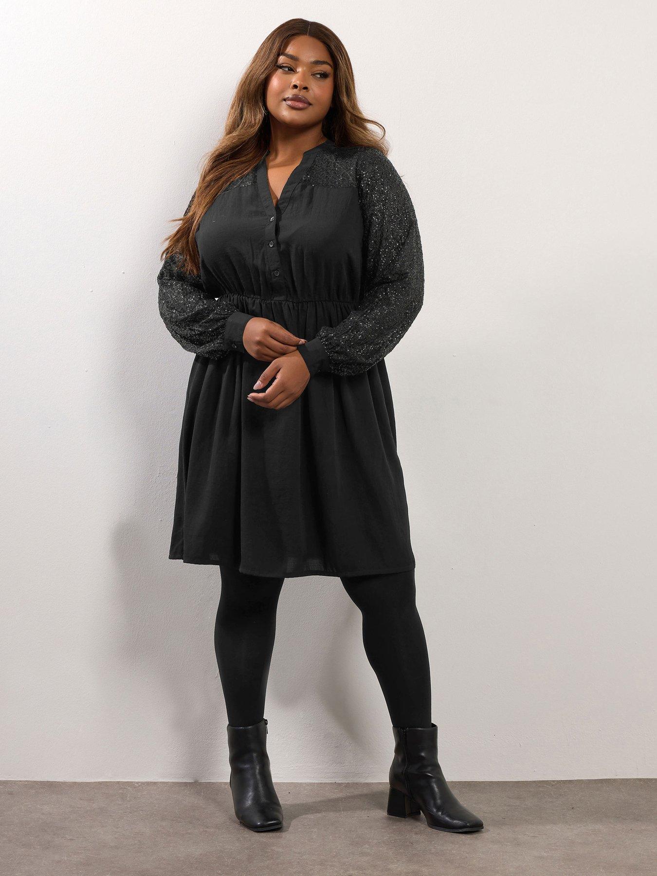 Image 1 of 4 of Yours Curve Lurex Notch Neck Dress - Black