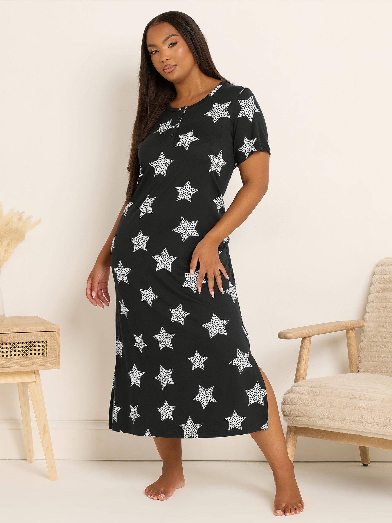 Yours Curve Soft Touch Placket Nightdress - Black