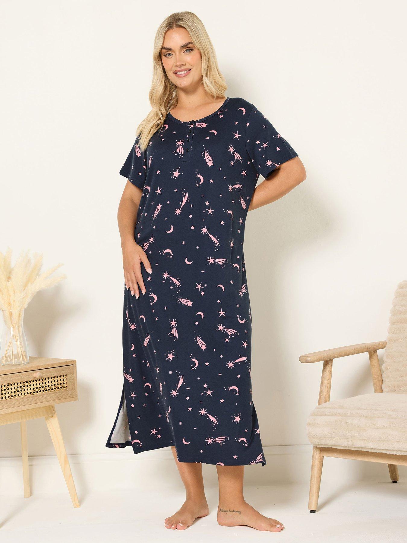 Image 1 of 4 of Yours Curve Soft Touch Midaxi Nightdress - Blue