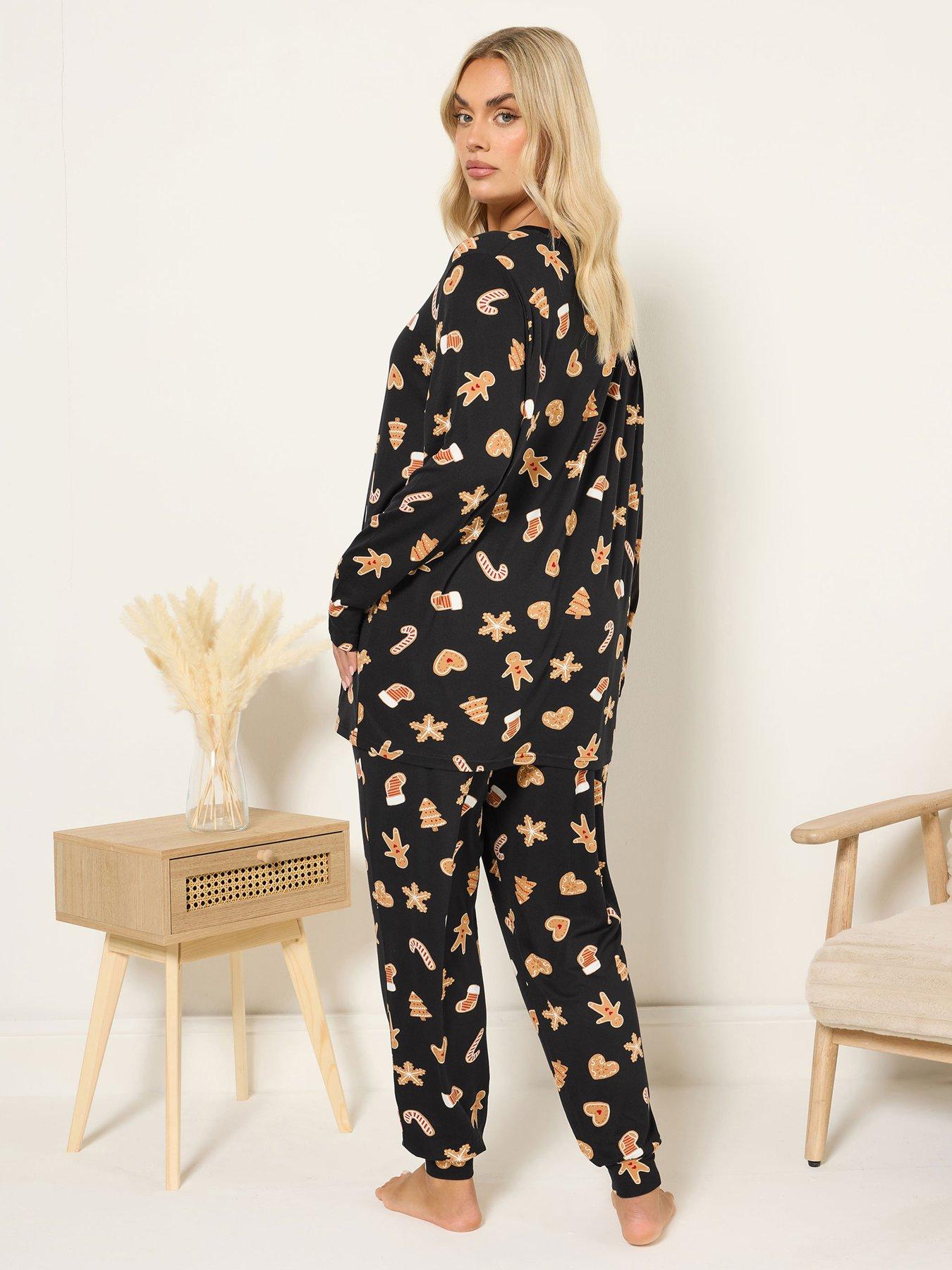  image of yours-curve-soft-touch-gingerbread-pj-set-black