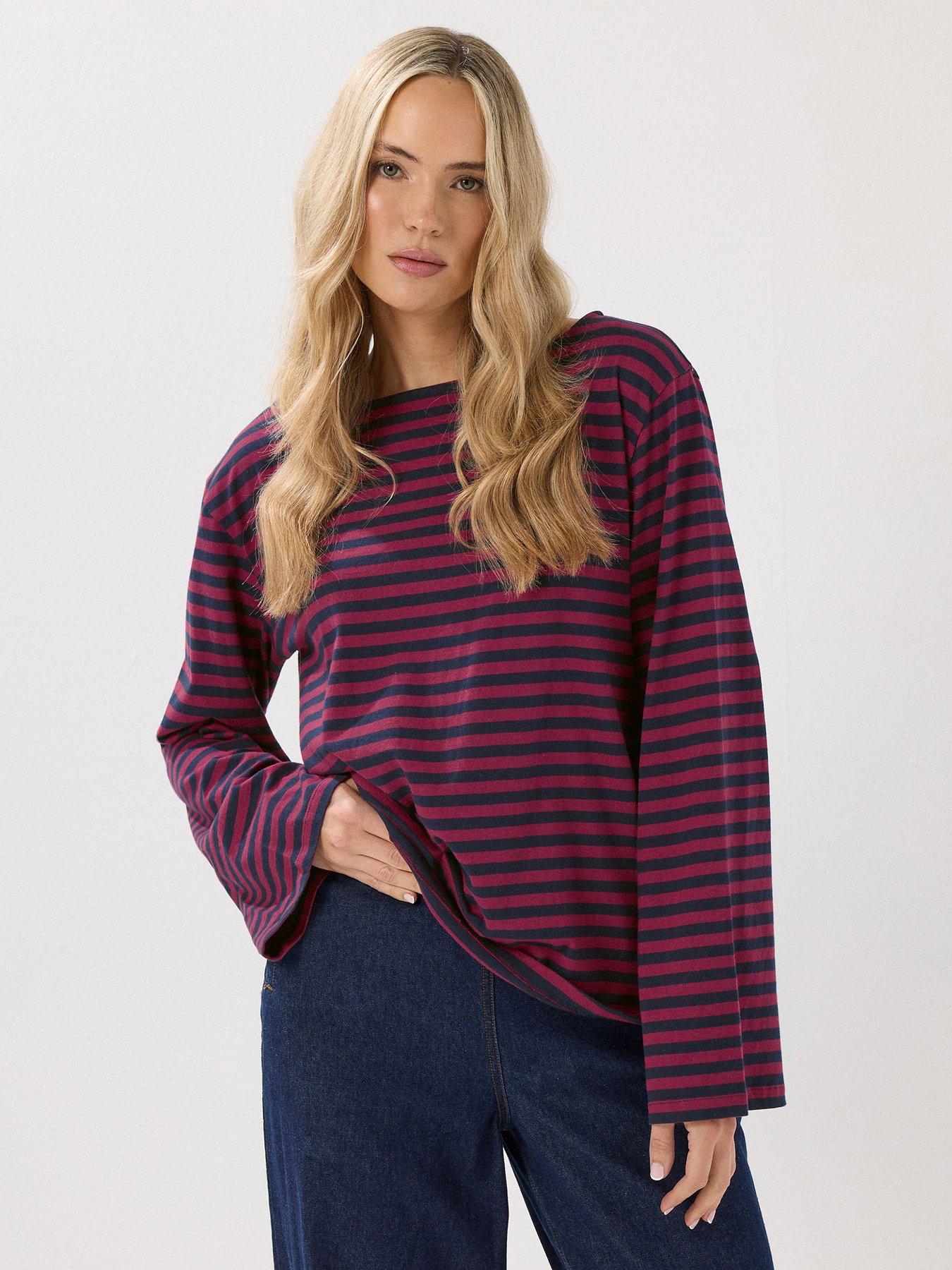 Long Tall Sally Tall Stripe Boat Neck Top - Black