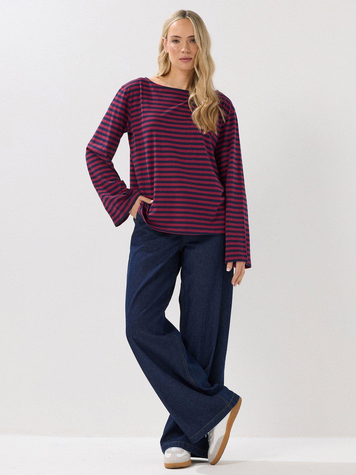 image of long-tall-sally-tall-stripe-boat-neck-top-black