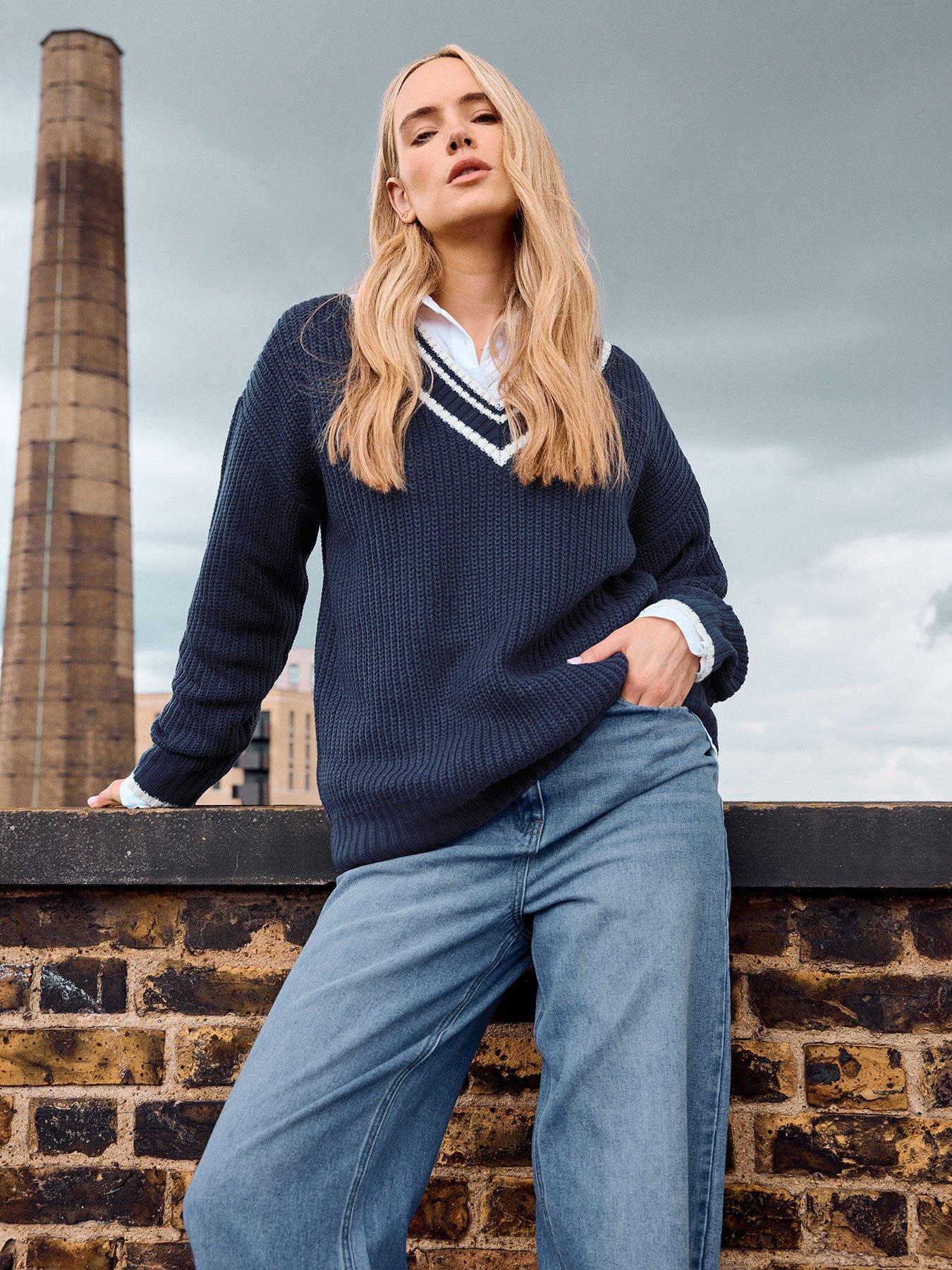 undefined Tall  Stripe Trim V Neck Jumper
