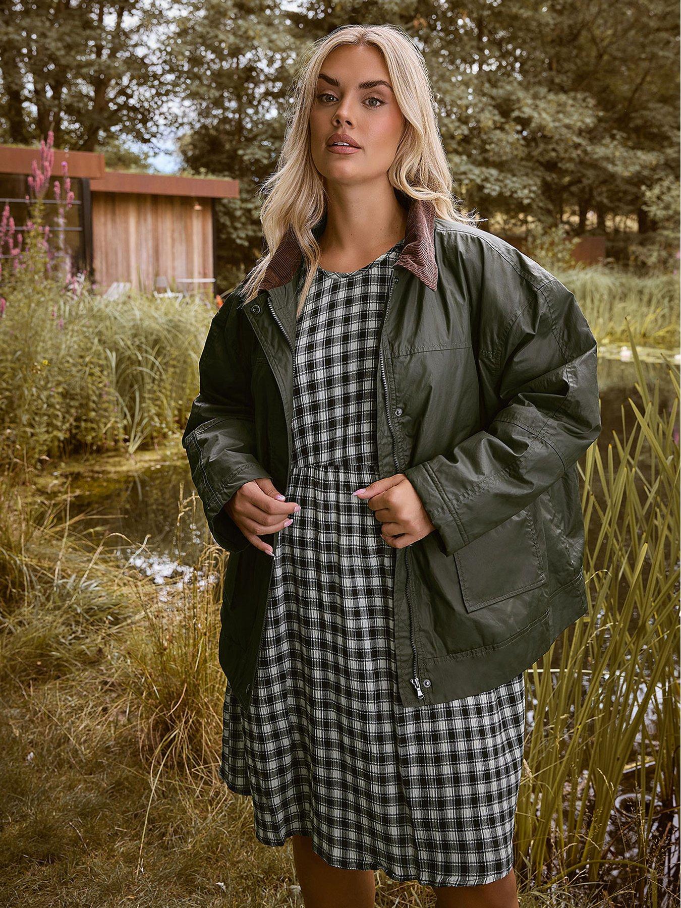 Yours Curve Waxy Parka Jacket - Green