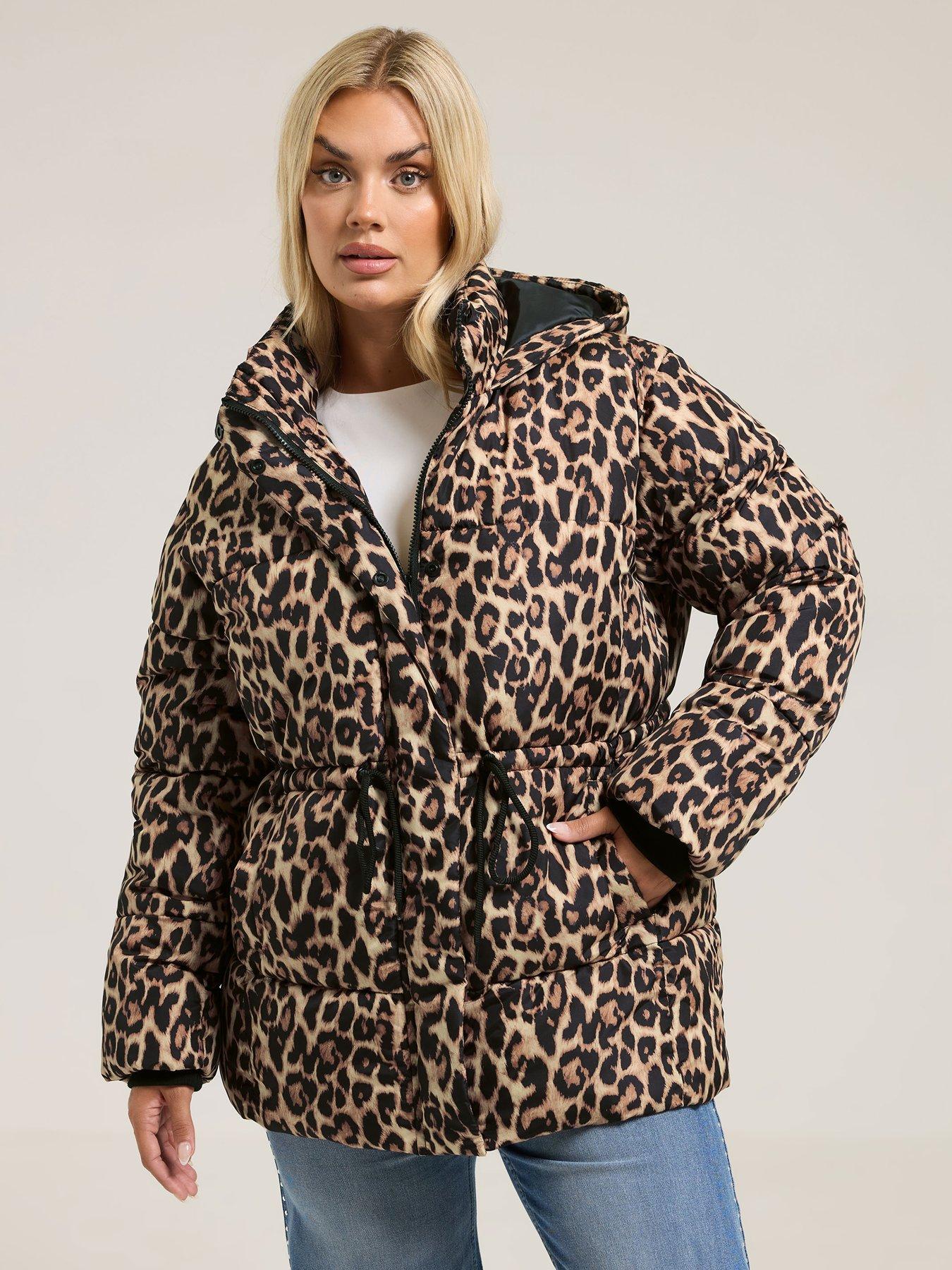 Yours Curve Padded Jacket Leopard - Brown