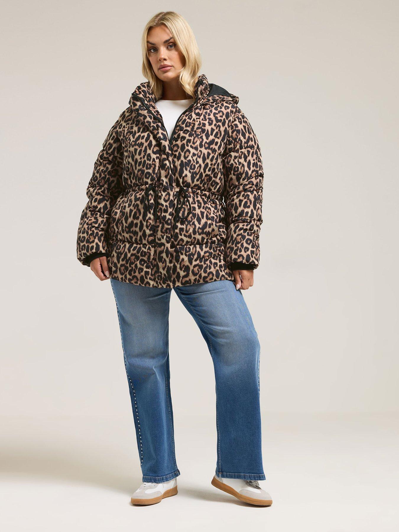 Image 3 of 4 of Yours Curve Padded Jacket Leopard - Brown
