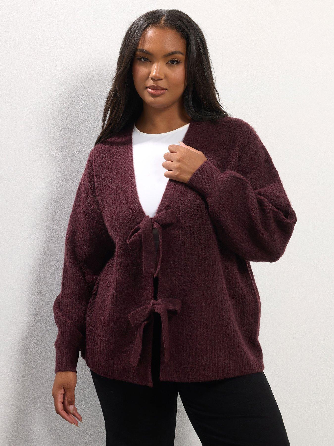 undefined Curve Double Tie Cardigan - Purple