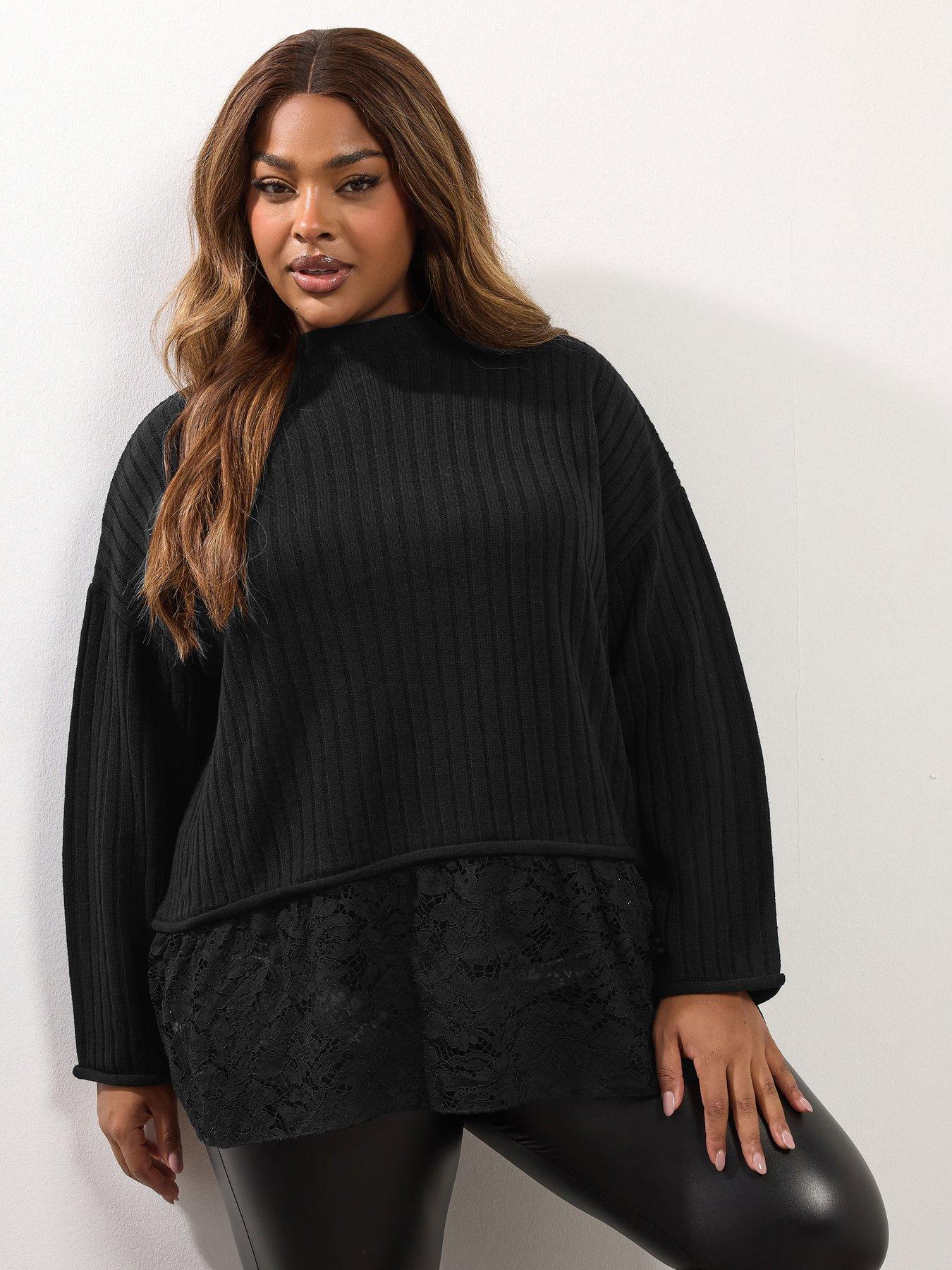 Image 1 of 4 of Yours Curve Lace Hem Jumper