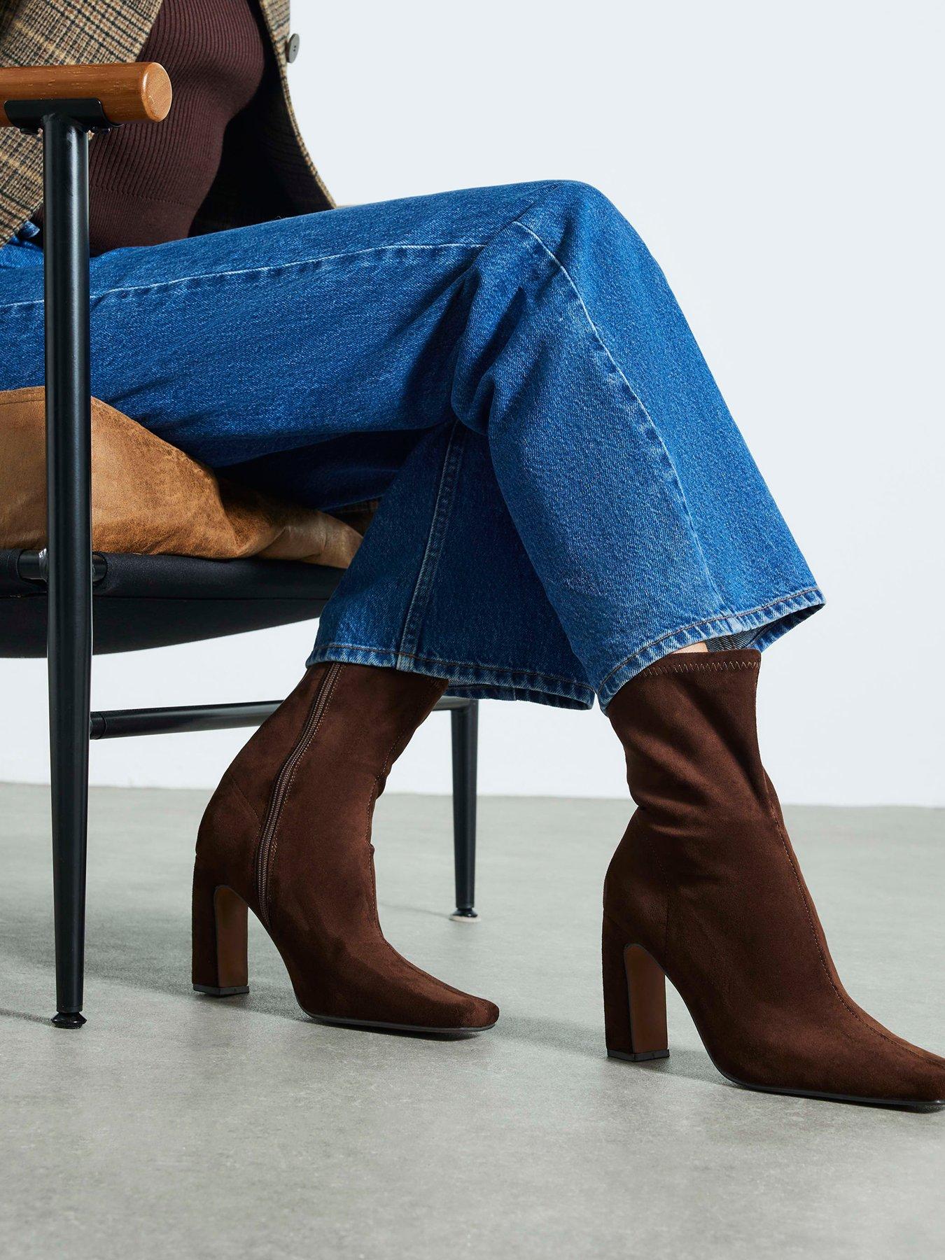 River Island Square Heel Stretch Boot - Brown