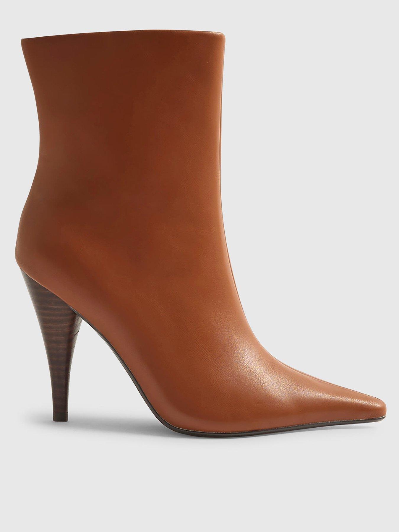 River Island Brown Faux Leather Heeled Ankle Boots - Brown