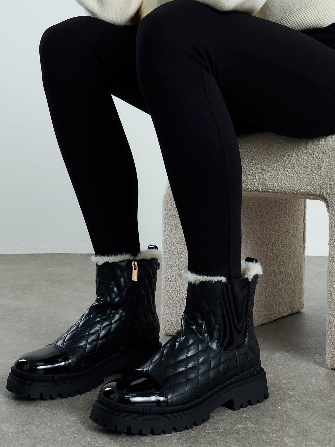 River Island Fur Lined Quilted Chelsea Boot - Black