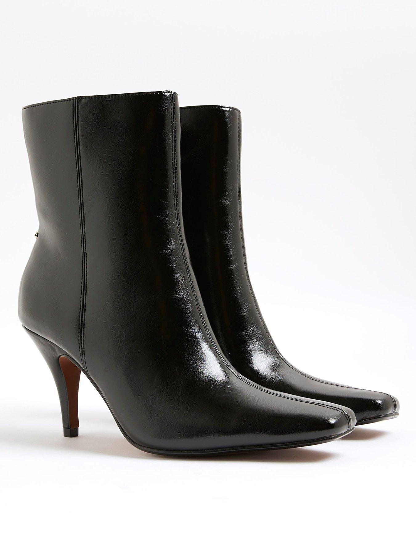 Image 3 of 5 of River Island Chisel Toe Heeled Ankle Boot - Black