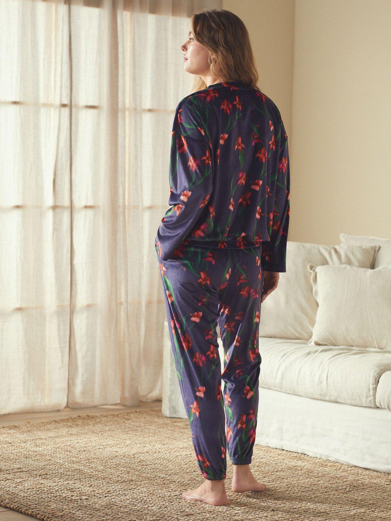  image of b-by-ted-baker-cosy-navy-floral-pyjama-set-navy