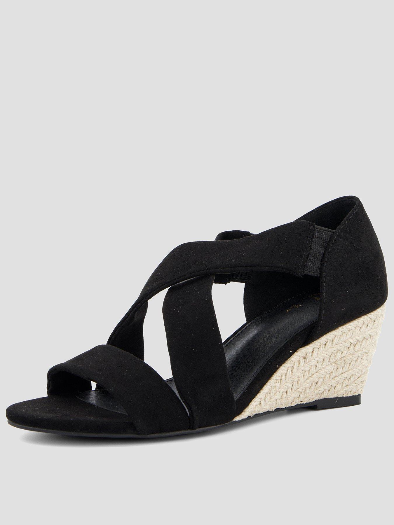 The Very Collection Extra Wide Cross Strap High Wedges Sandal - Black