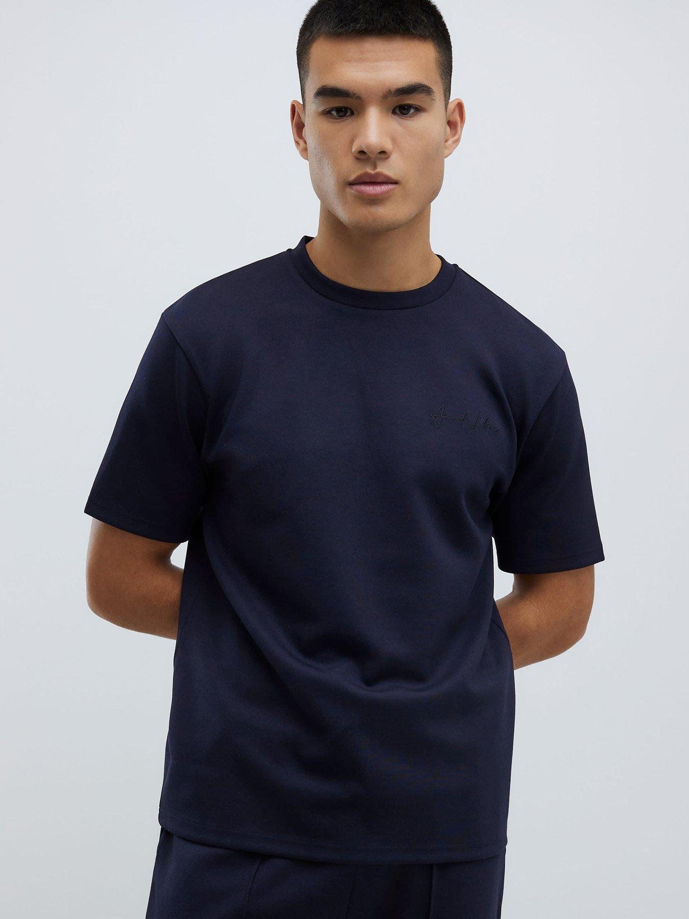River Island Slim Bonded Interlock Short Sleeve T-Shirt - Navy