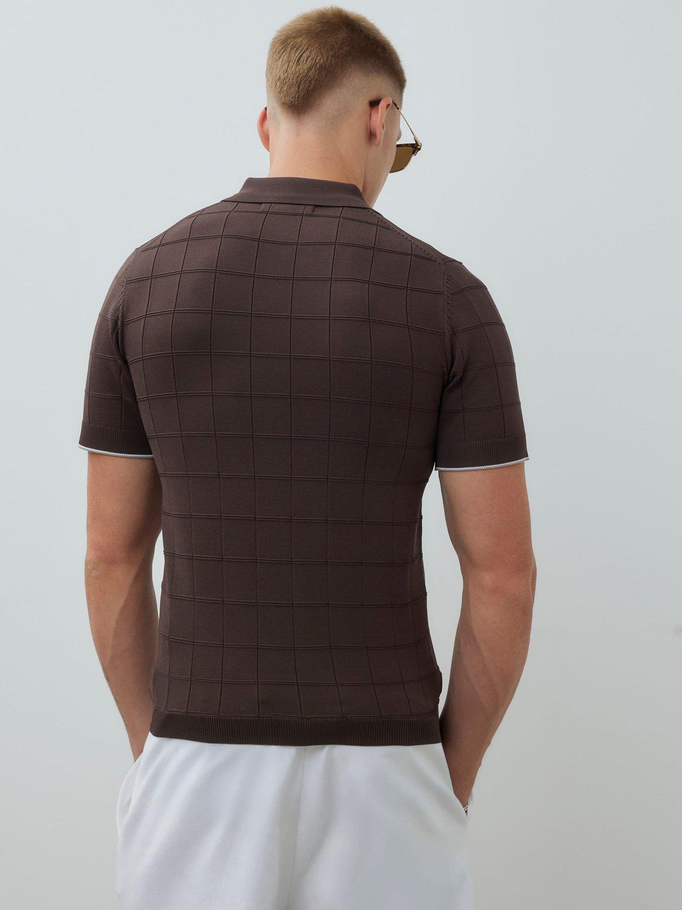 Image 2 of 4 of River Island River Island Short Sleeve Grid Muscle Polo Shirt