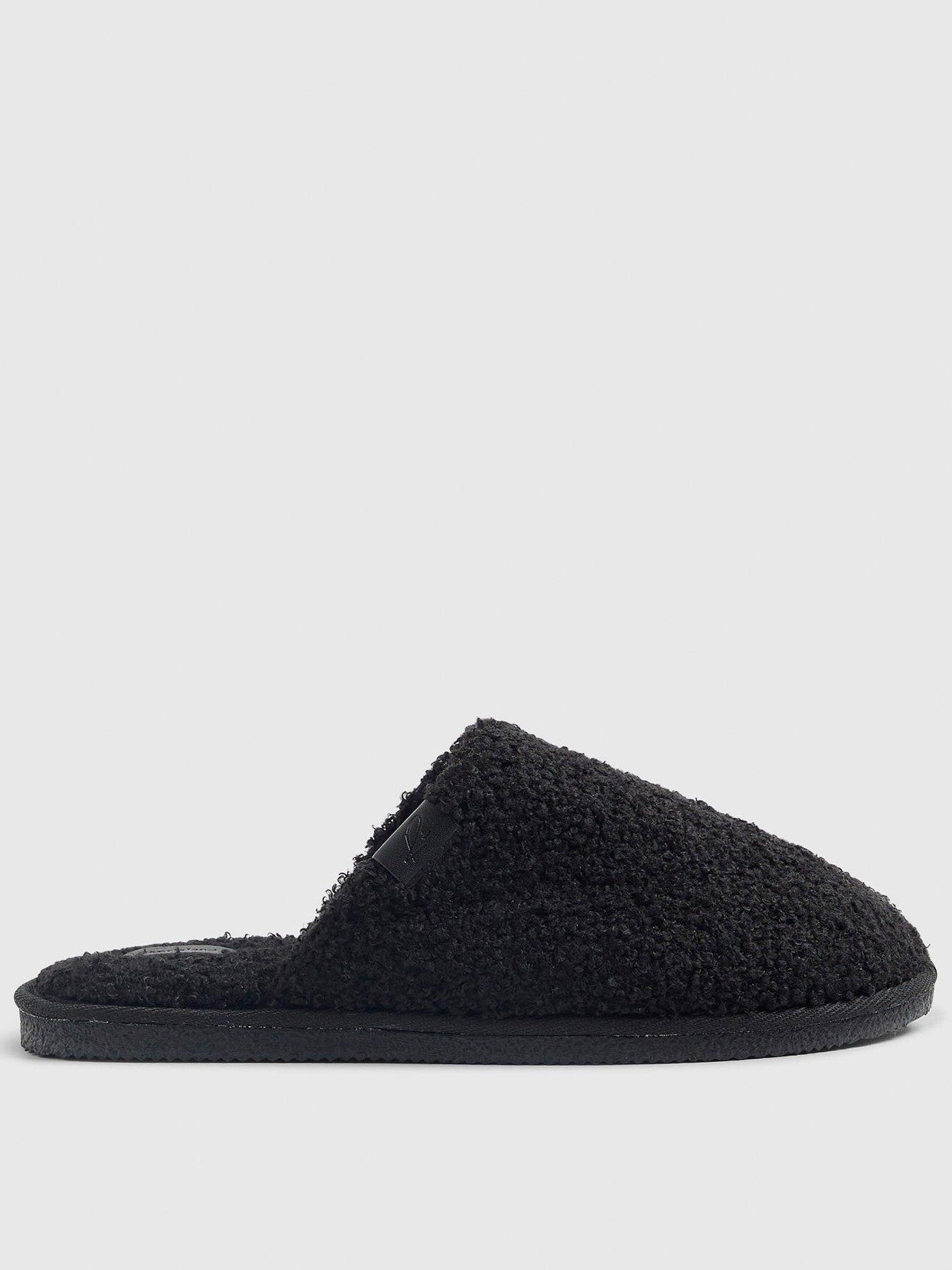 River Island Borg Slippers - Black