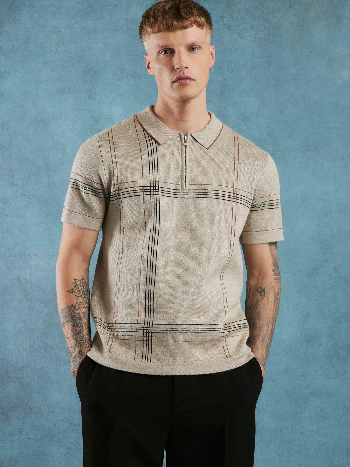  image of river-island-abstract-check-polo-shirt-cream