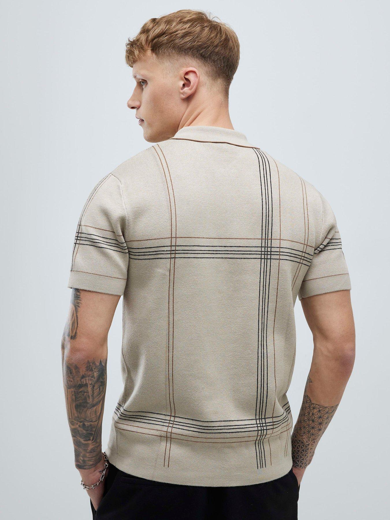  image of river-island-abstract-check-polo-shirt-cream