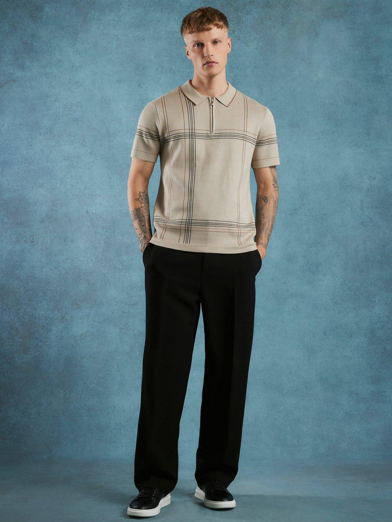  image of river-island-abstract-check-polo-shirt-cream